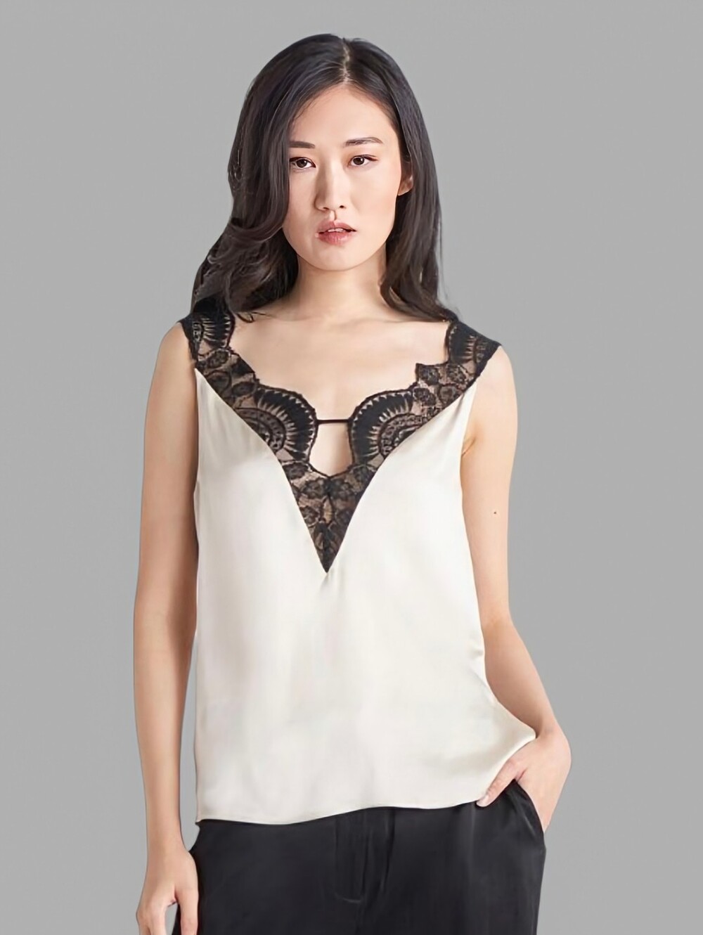 NEW Black Tape Women's Lace Trim Satin Cami